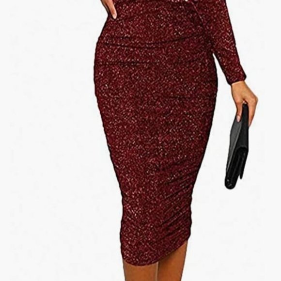Dresses & Skirts - Cranberry Glitter Rouched Sheath Dress (NWOT)
